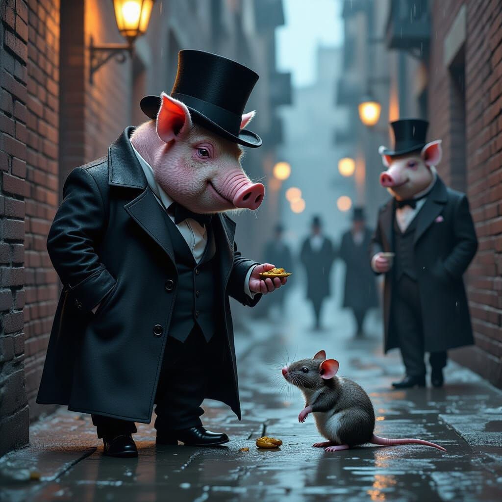 A Pig's Secret Kindness: Noir Alley Scene