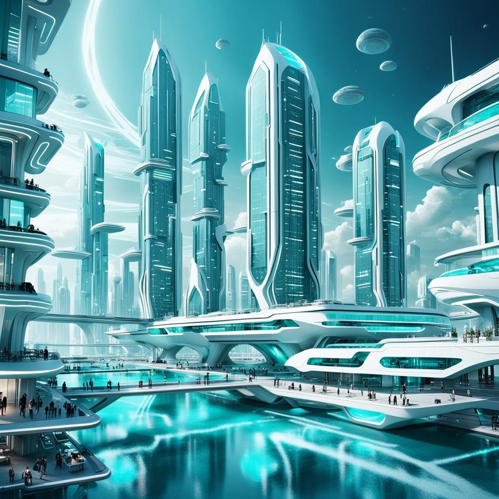 Aqua and White Futuristic Cityscape