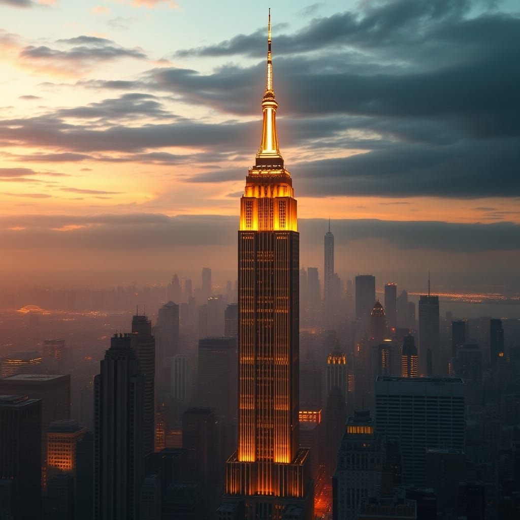 Empire State Building in Majestic Golden Light at Dusk