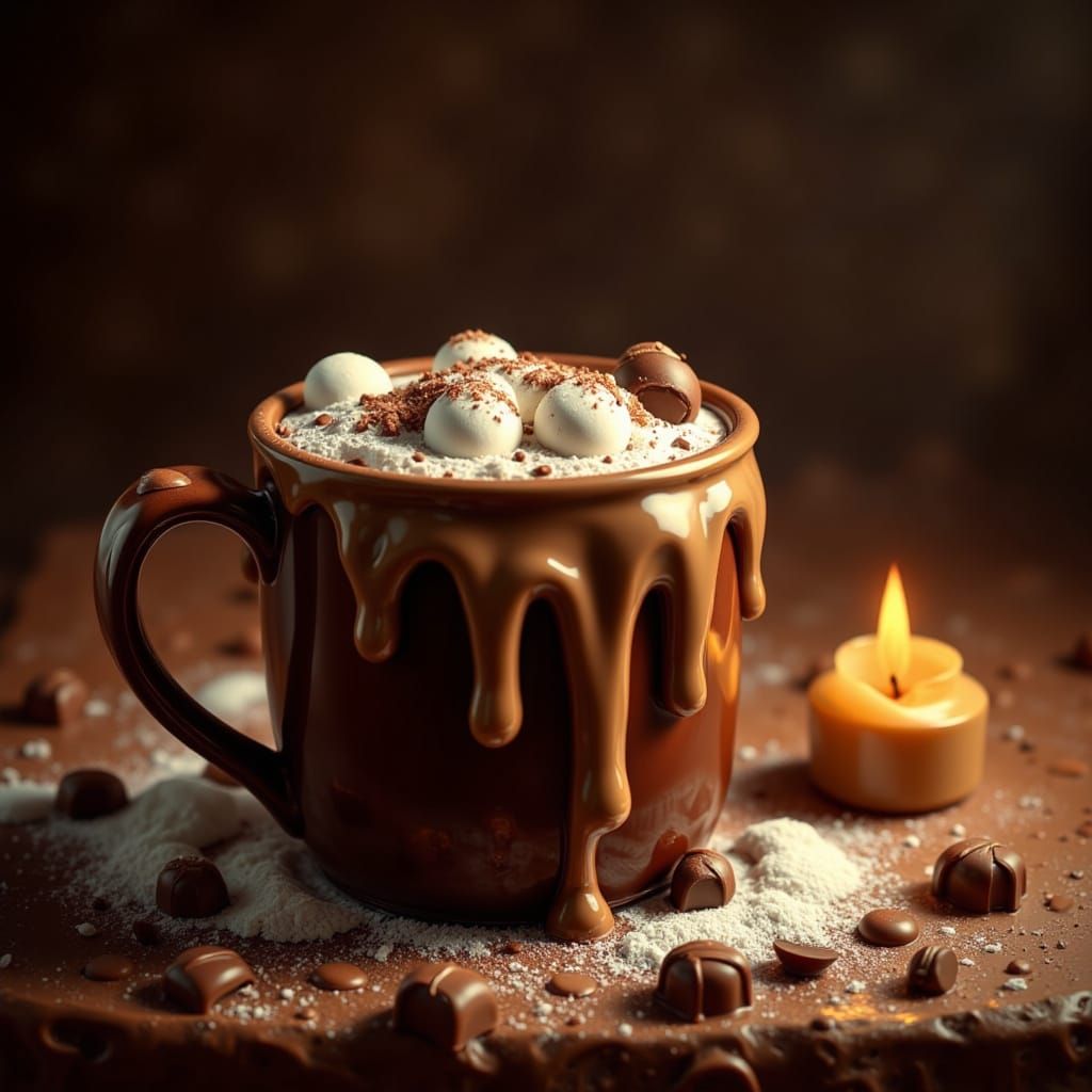Cozy Hot Chocolate with Melting Marshmallows and Candlelight