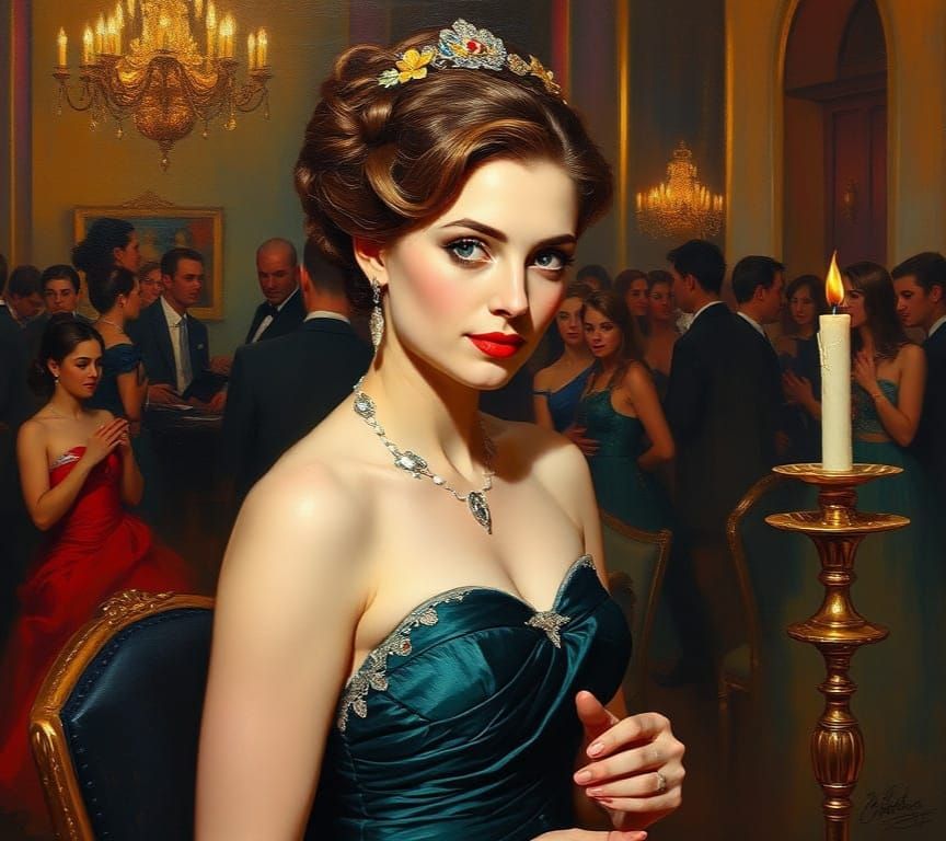 Vibrant Portrait of a Lady in a Ballroom Setting