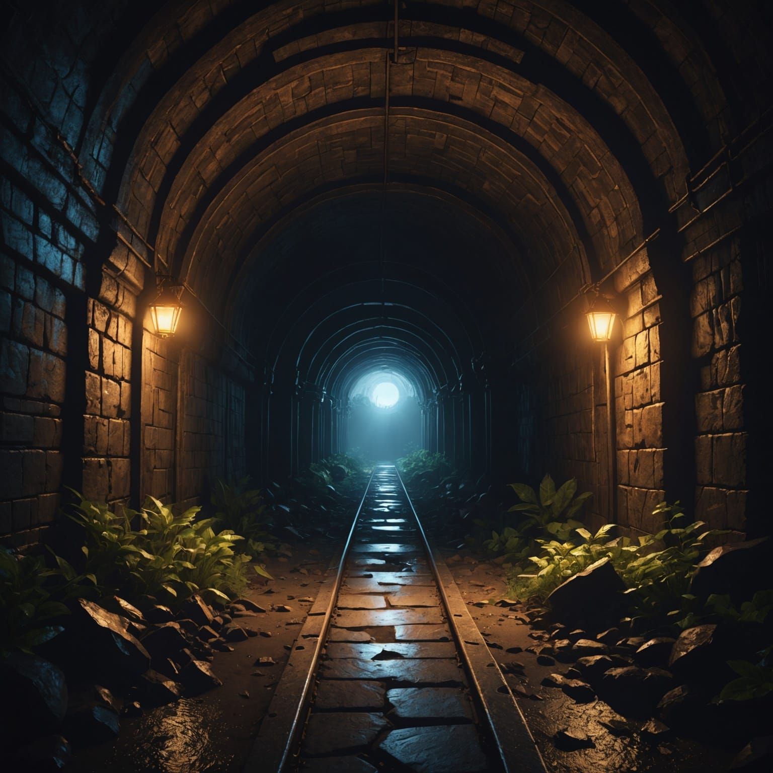 Glowing Light at Tunnel End: Matte Painting