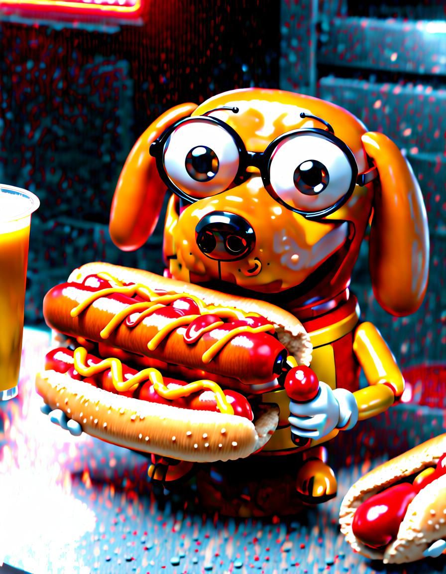 Robot Hotdog Eating a Hotdog in 4K