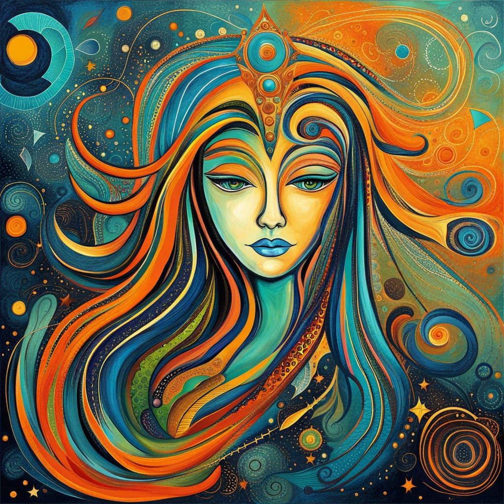 Abstract Zodiac Virgo in Complementary Colors