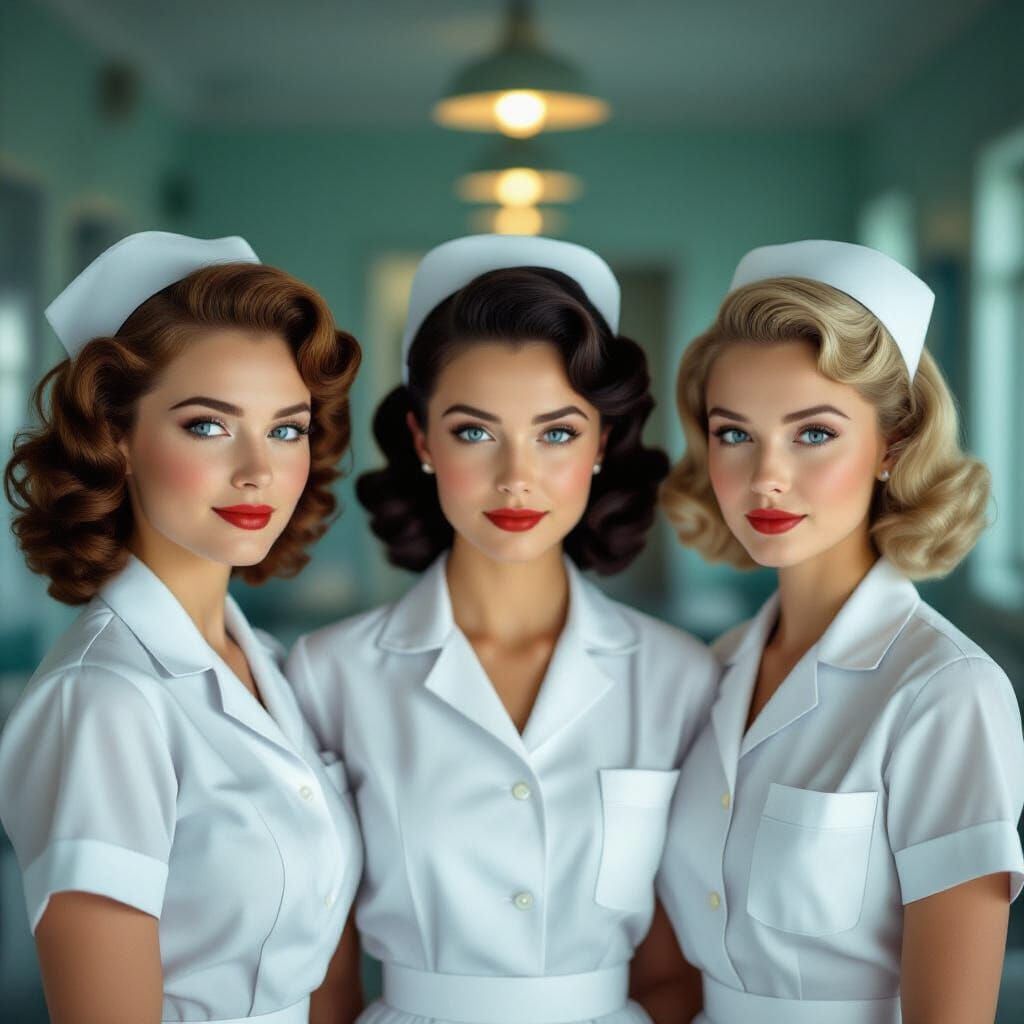 1940s Hospital Nurses in Soft Incandescent Light