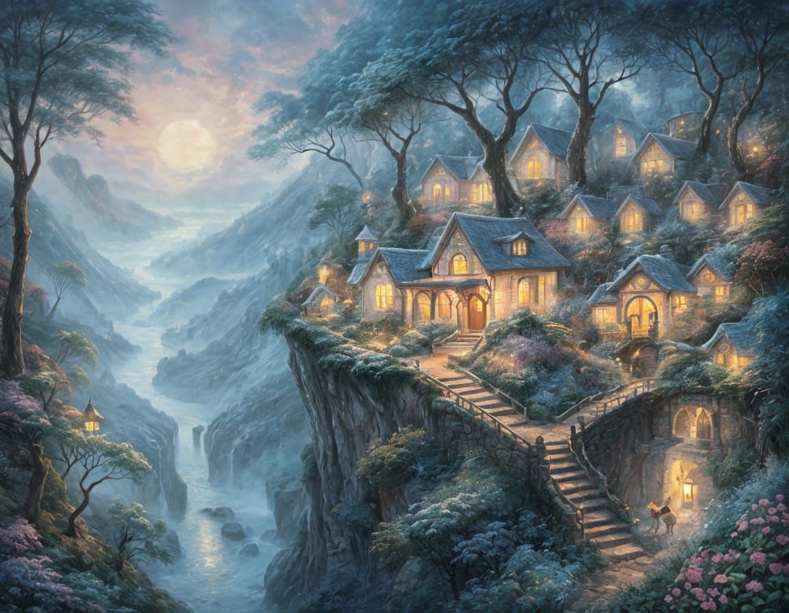 Softly covered Snow dusts Ancient multistorey hut on the top...