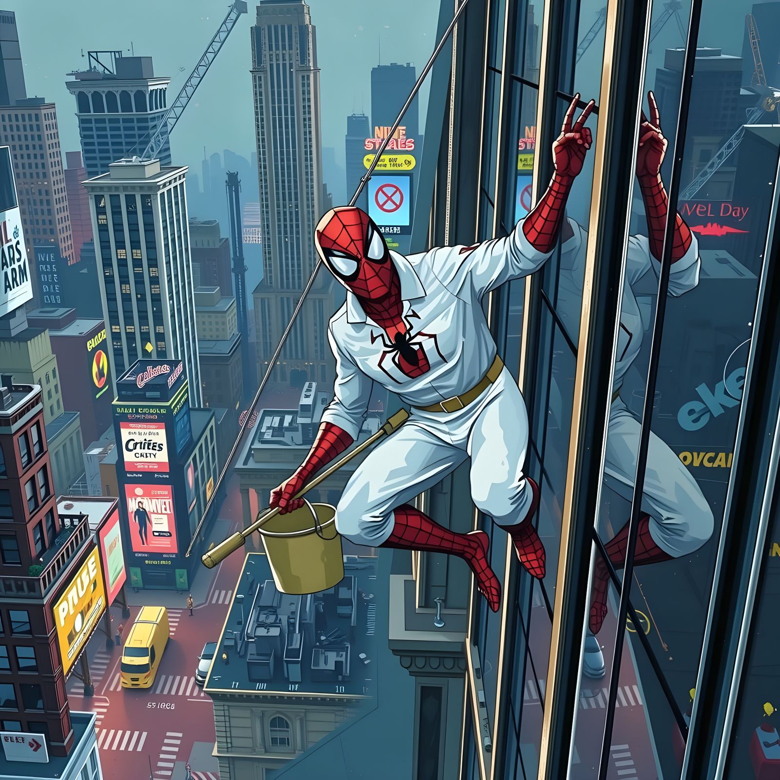Spiderman in New York Window Cleaning Gig