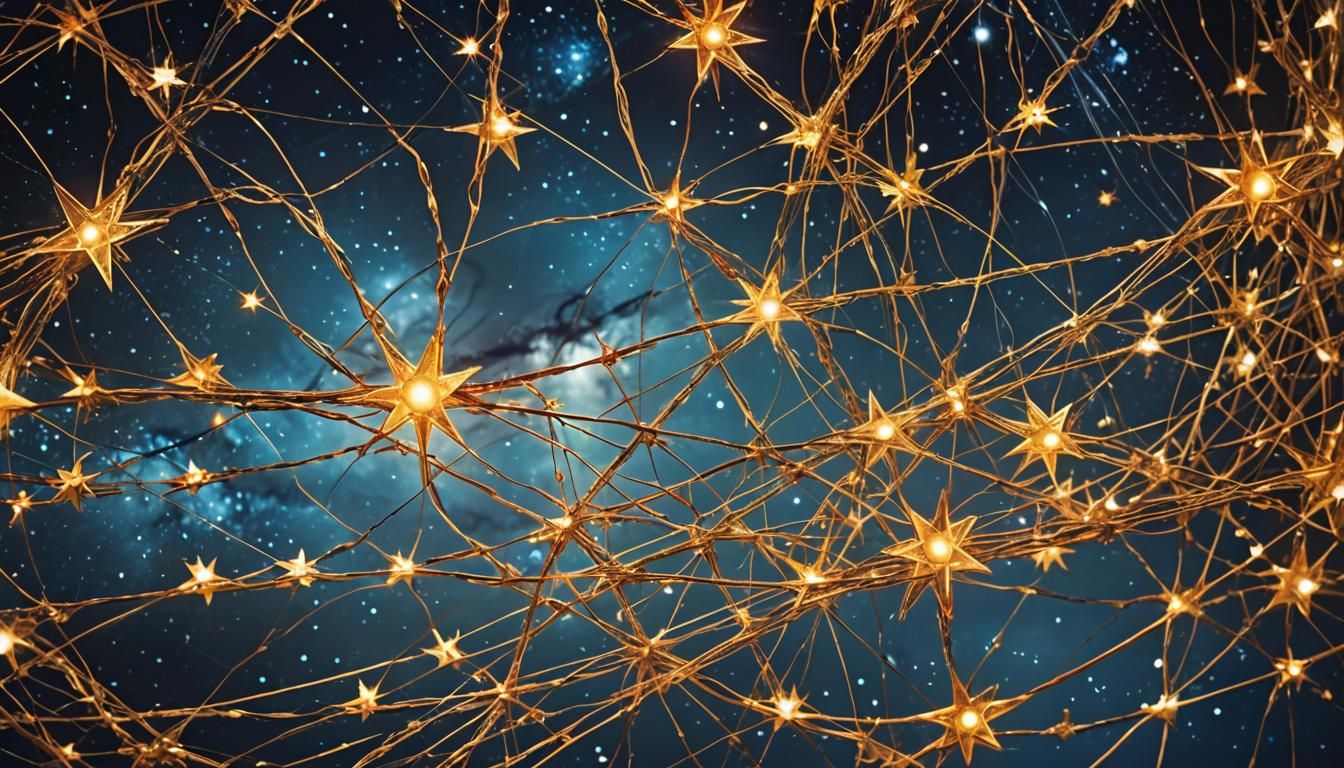 Cosmic Surrealism: Stars Held by Glowing Strings