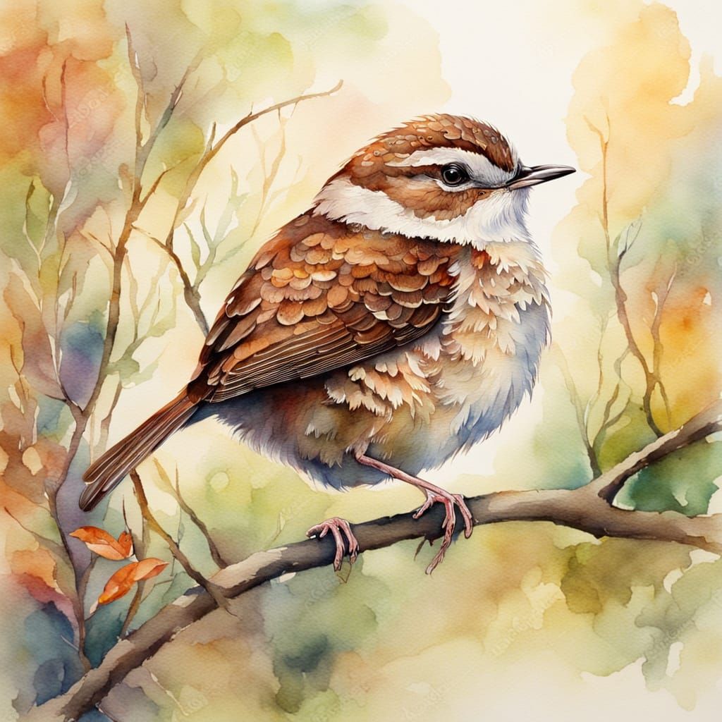 Whimsical Watercolor Jenny Wren Portrait