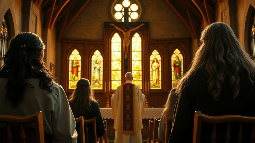 Majestic Chapel Scene: Aragorn, Frodo, and Gandalf in Holy M...