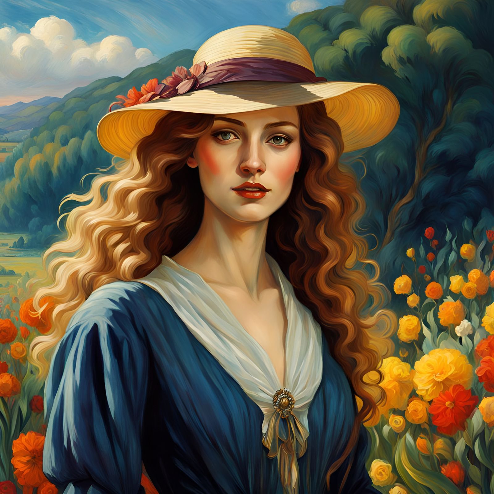 Impressionistic Portrait of a Smiling Woman in Vivid Colors