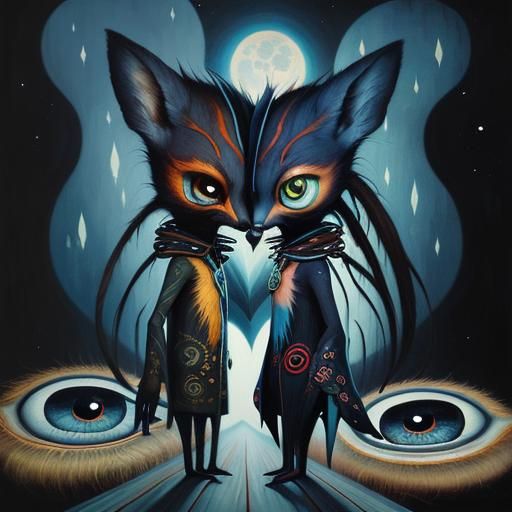 Surrealist Painting of People with Large Eyes