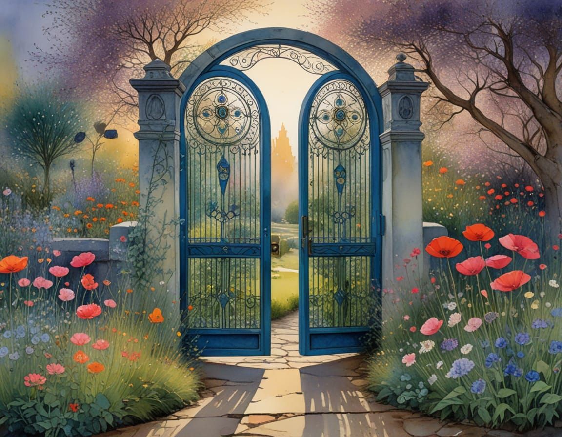 Whimsical Garden Oasis in Soft Evening Light