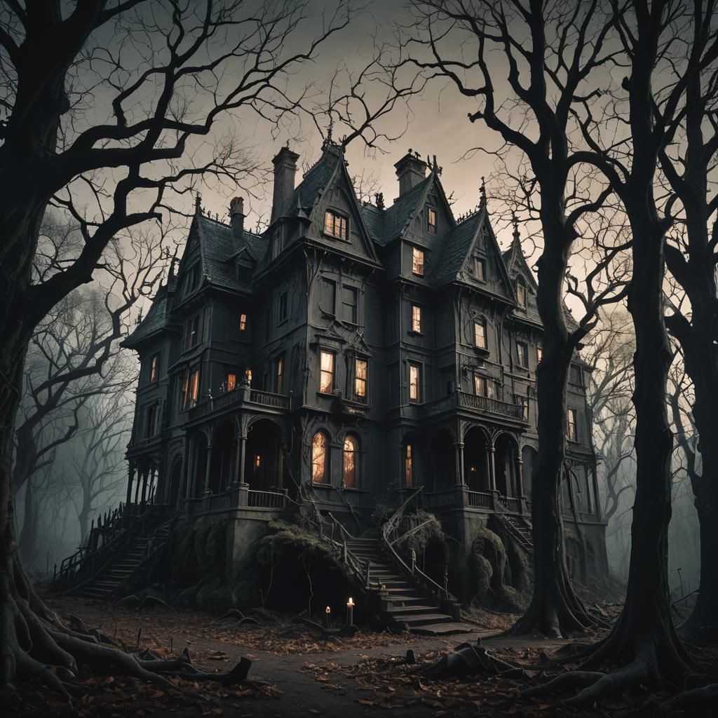 Eerie Gothic Mansion in a Dark Forest