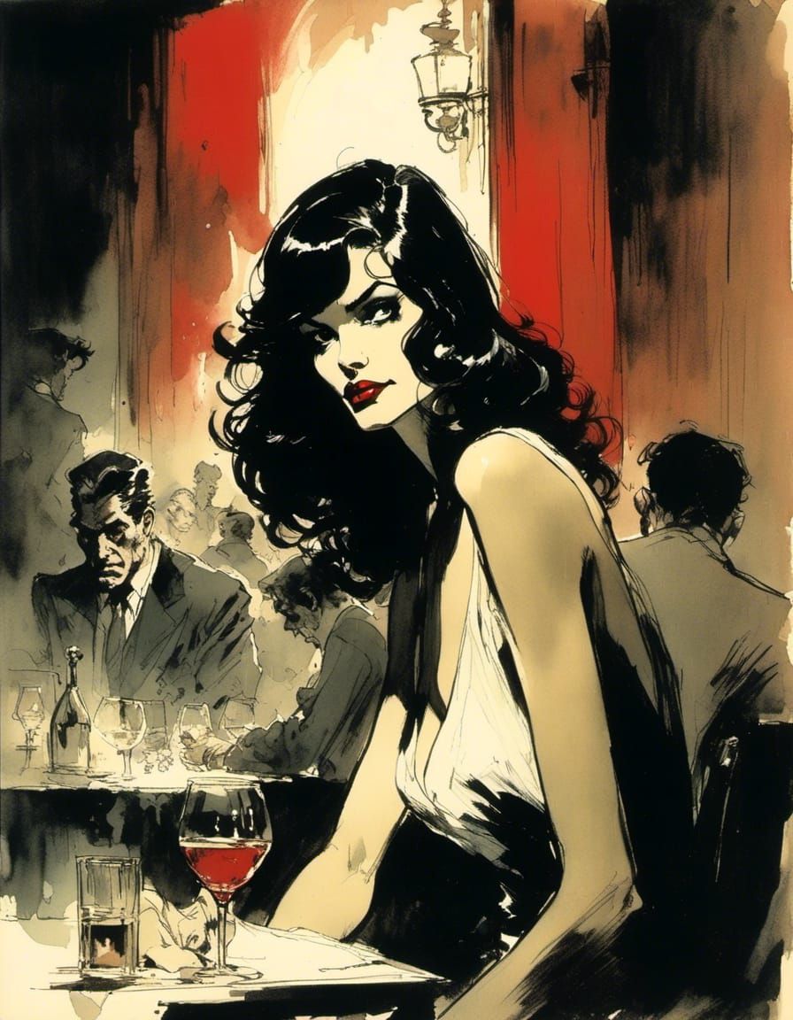 Femme Fatale in Speakeasy, Noir Comic Style