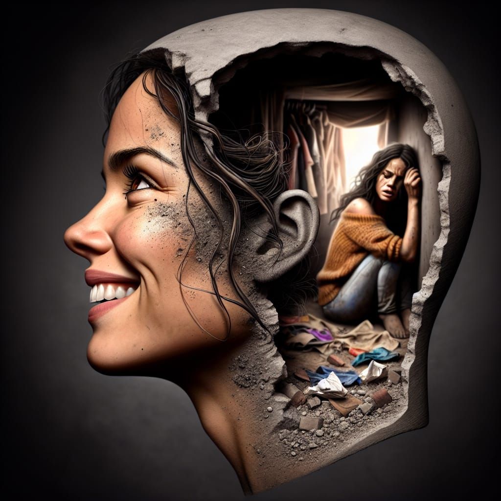 Cinematic Portrait: Woman's Hidden Inner Turmoil