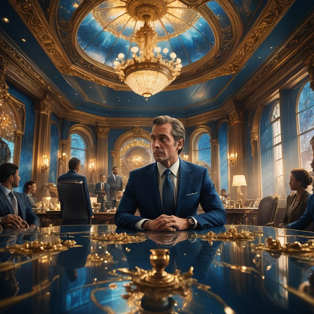 Businessman Addresses Employees in Ornate Conference Room