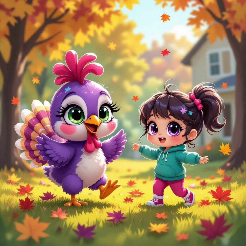 Chibi Purple Turkey Dances in Candy Land Yard