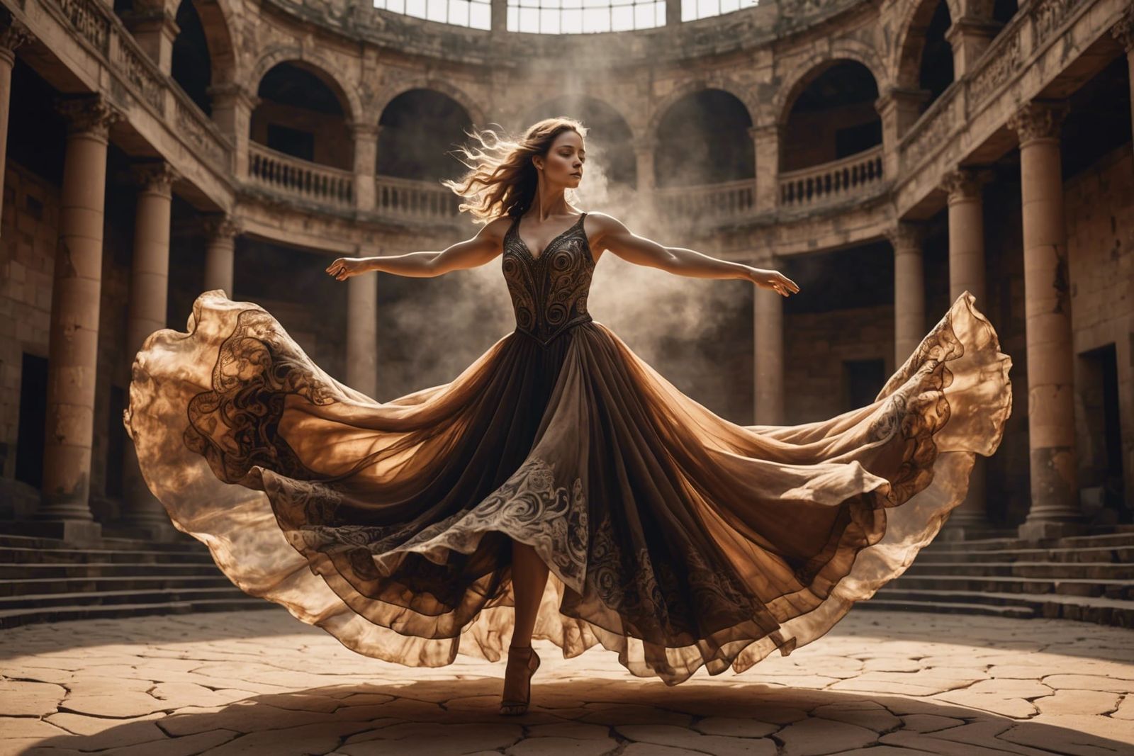 Coffee Dress Dancer in Ancient Amphitheater
