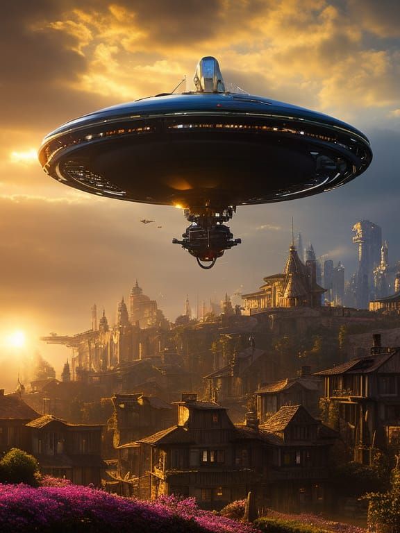 Cyberpunk UFO Lands in Medieval Village