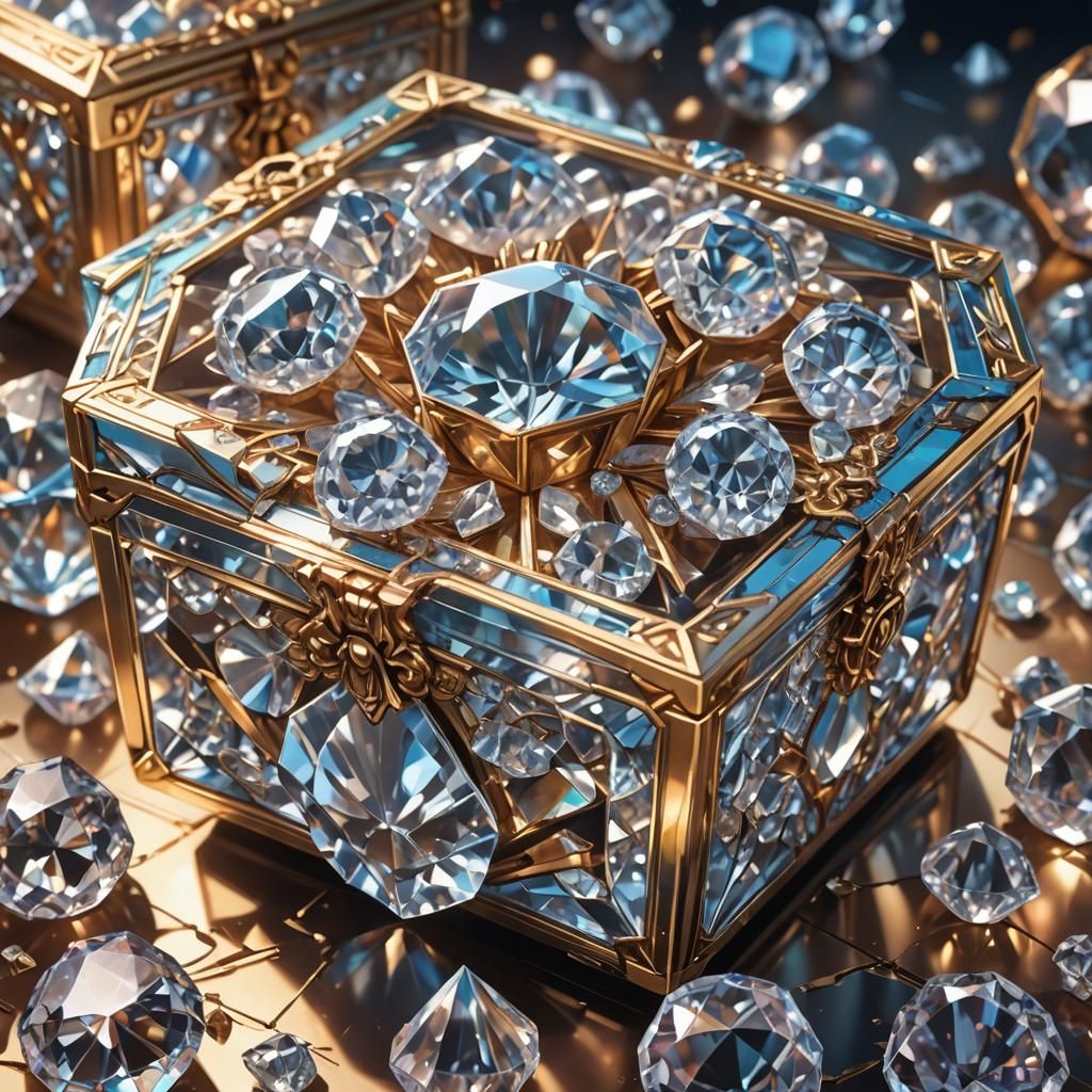 Diamonds Spill from Ornate Box in Anime Style