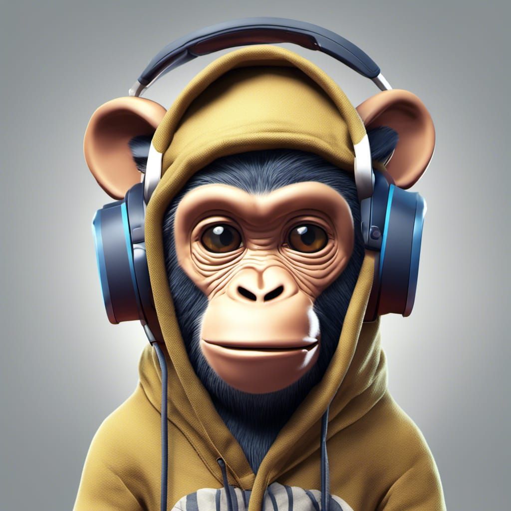 Monkey DJ in Hoodie: 3D Game Art Icon