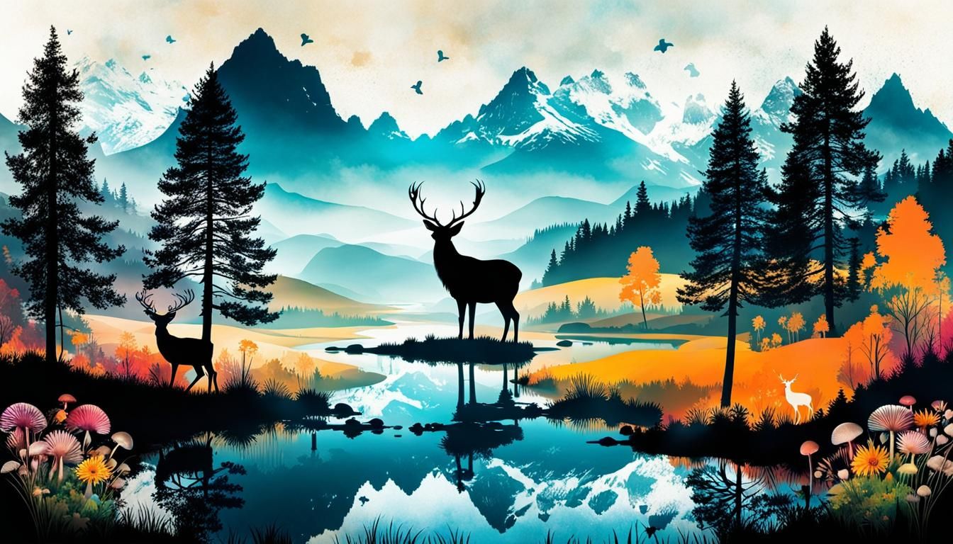 River Landscape in Double Exposure Splash Art