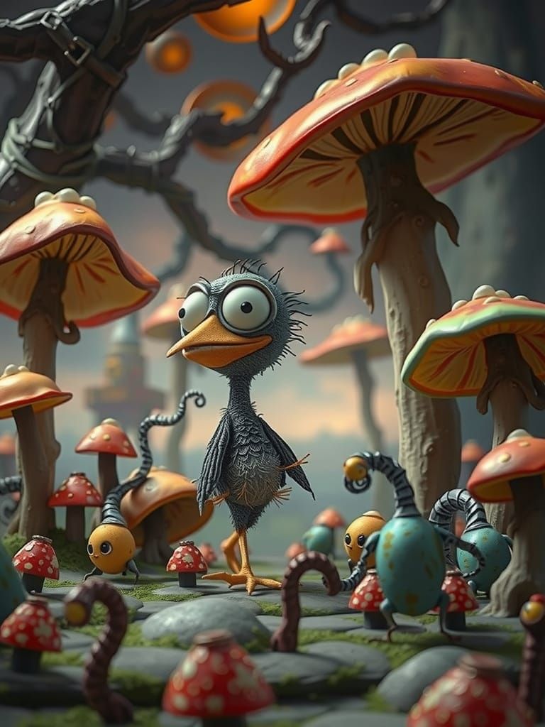 Grumpy Bird in a Surreal Stop Motion Landscape