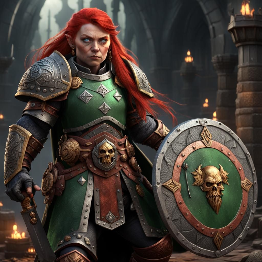 Female Dwarf Cleric with Warhammer in Fantasy Art