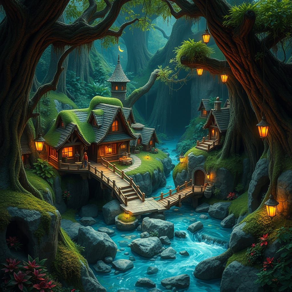 Enchanted Jungle Village in a Fantastical Realm