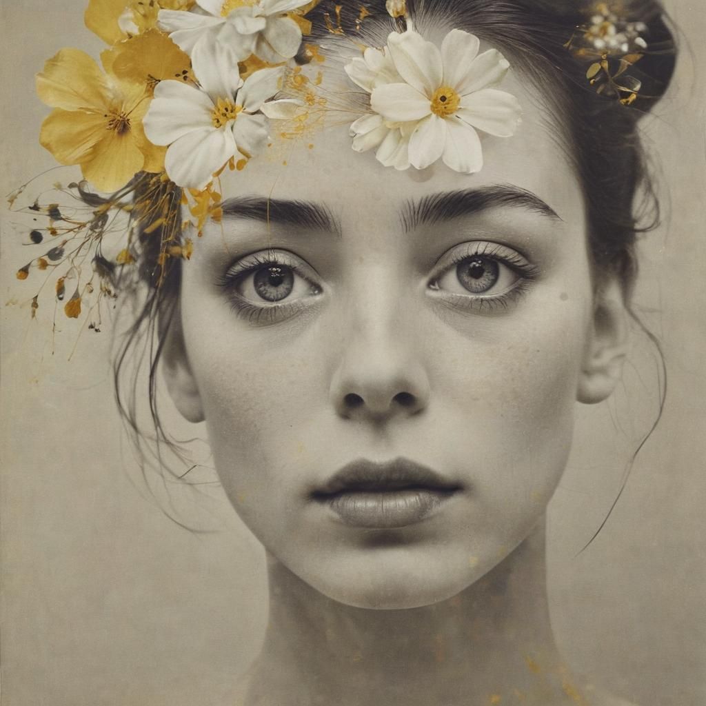 Ethereal Klimt Inspired Portrait Amidst Vibrant Floral Doubl...