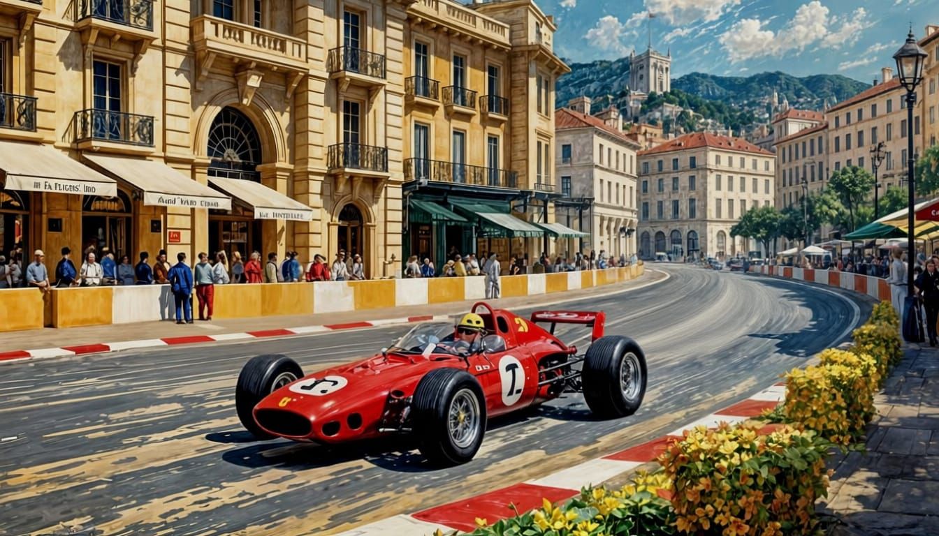Monaco GP 1967 Ferrari in Impressionist Oil Painting Style