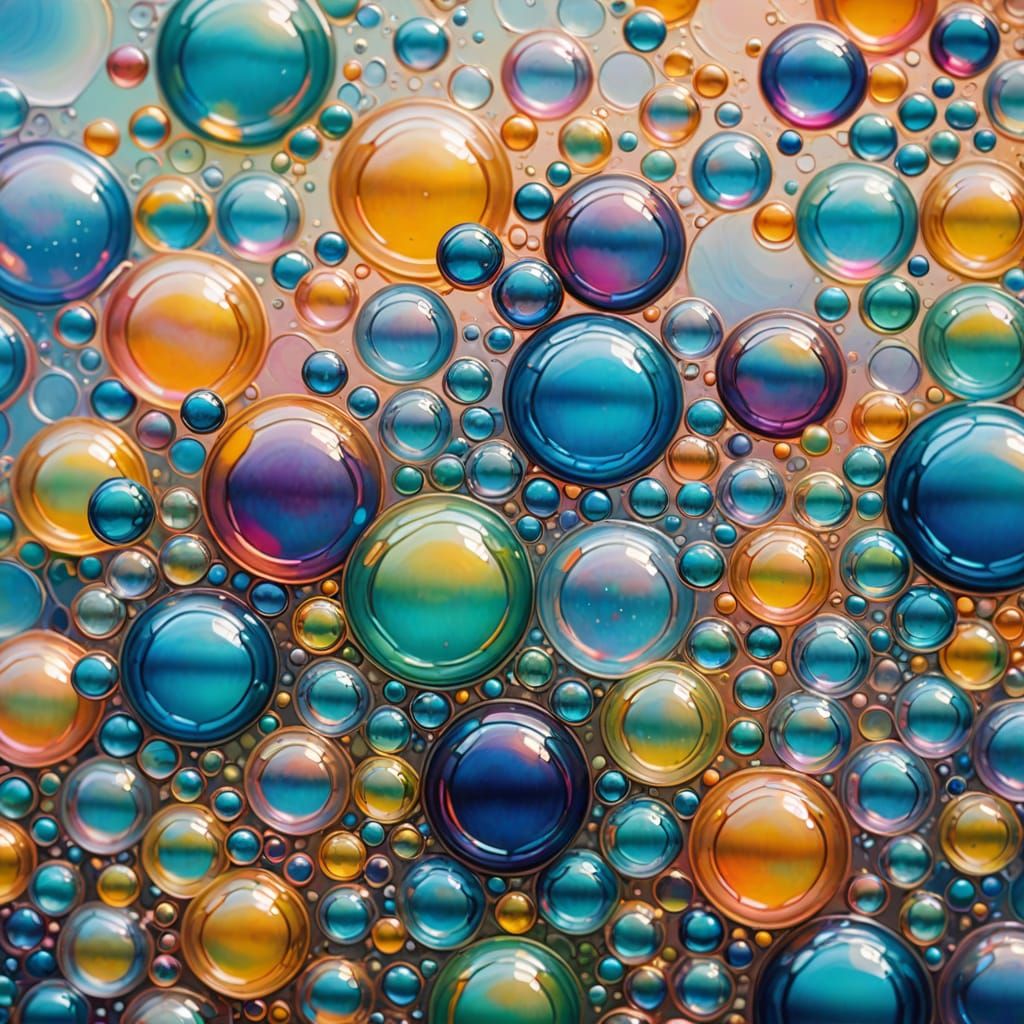 Abstract Avalanche of Iridescent Bubbles in Expressionist St...