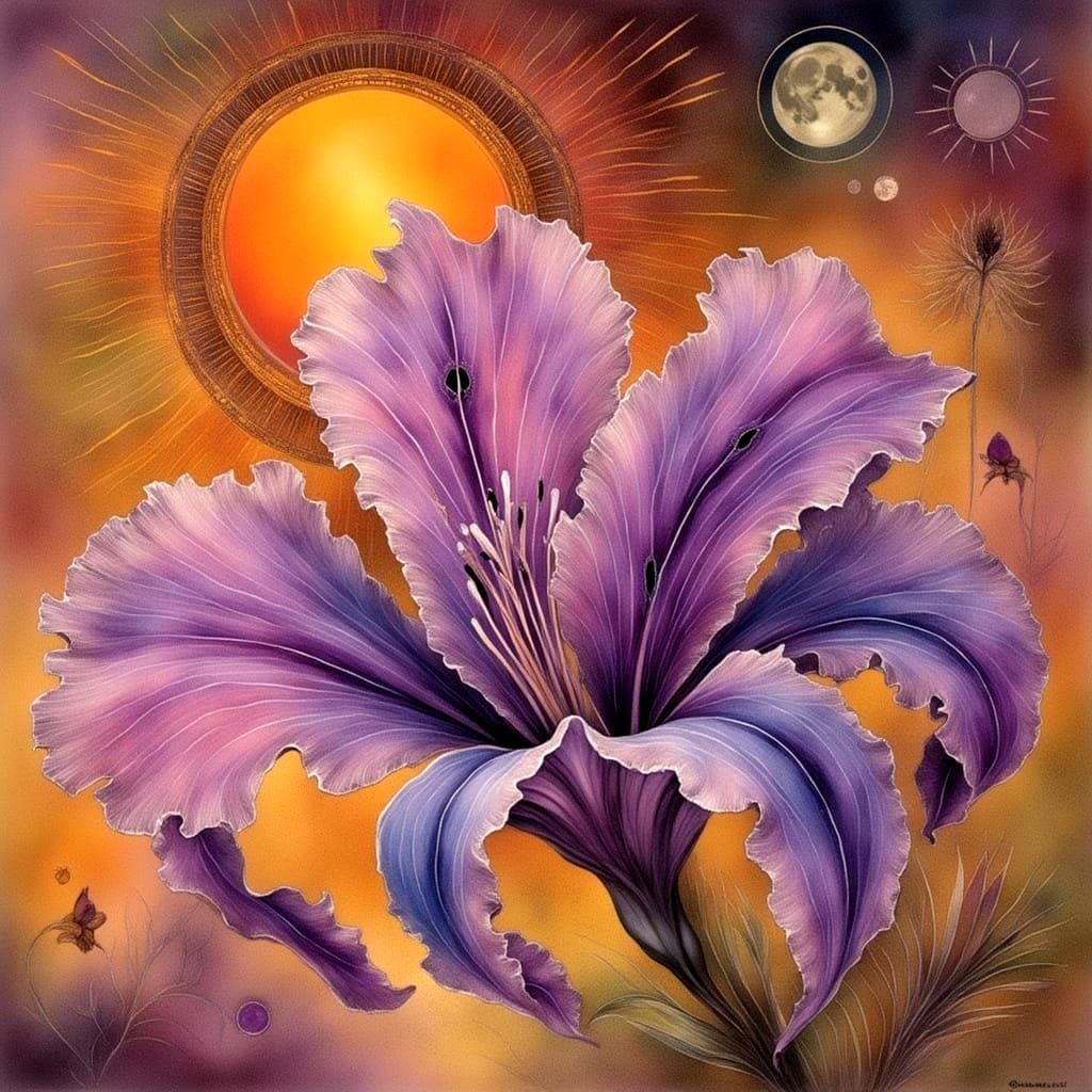 Intricate Fringe Lily-Moth in Ornate Sunlight