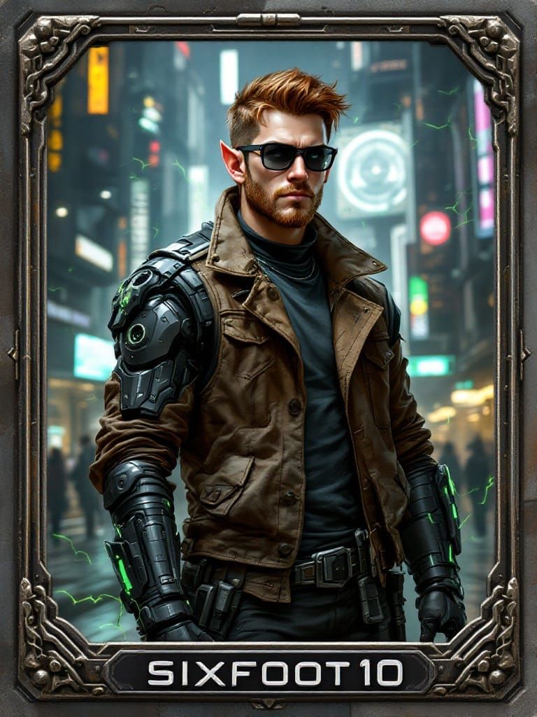 Cybernetic Half-Elf Infiltrator in High-Tech Plaza