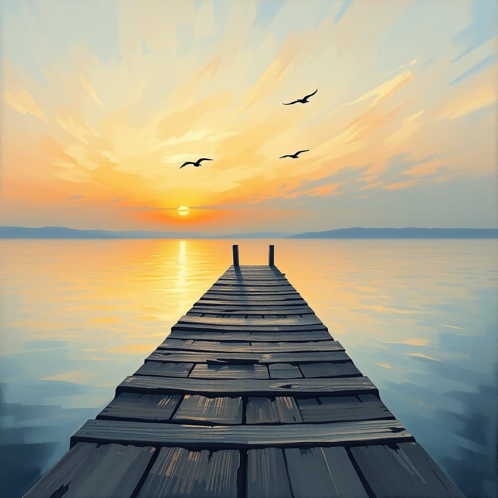 Sunset Pier in Post-Impressionist Style