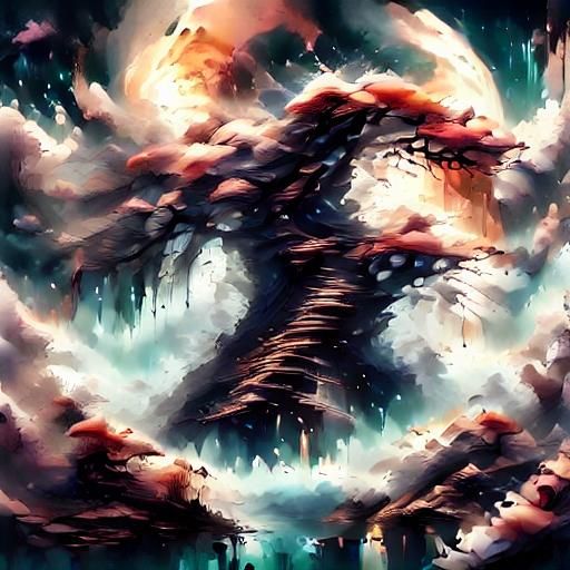 Fantastical Mushroom Landscape with Celestial Elements