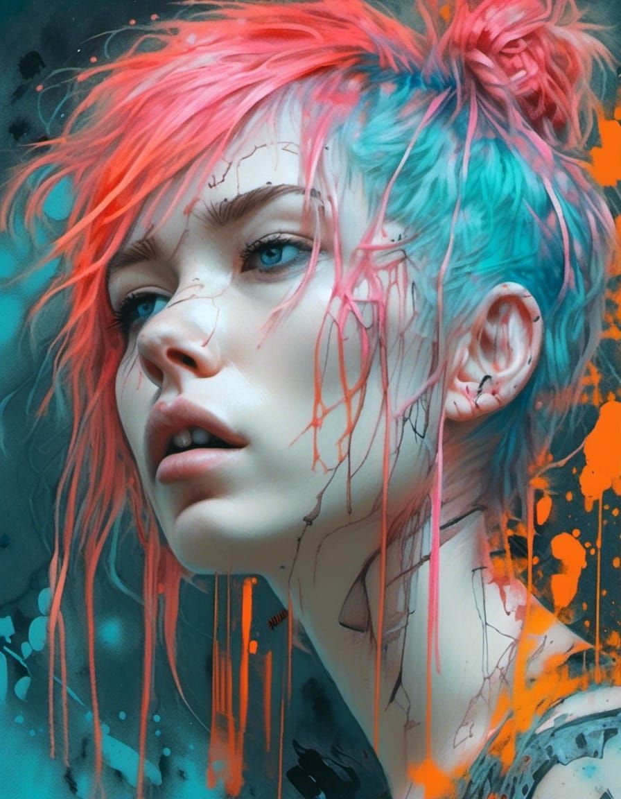 Elegant Cyberpunk Goddess in Neon God Rays