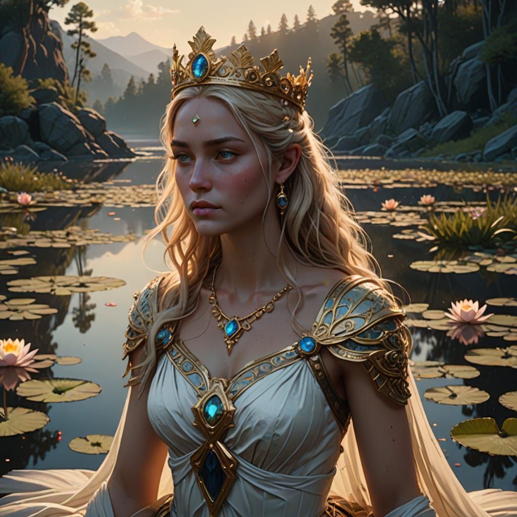 Greek Goddess of Serenity in a Sunset Landscape