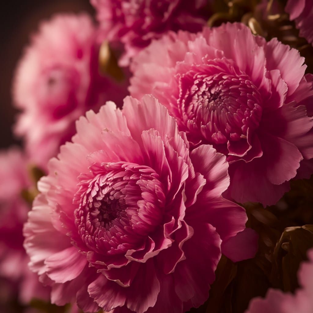 Renaissance-Style Close-Up of Vibrant Pink Floral Arrangemen...