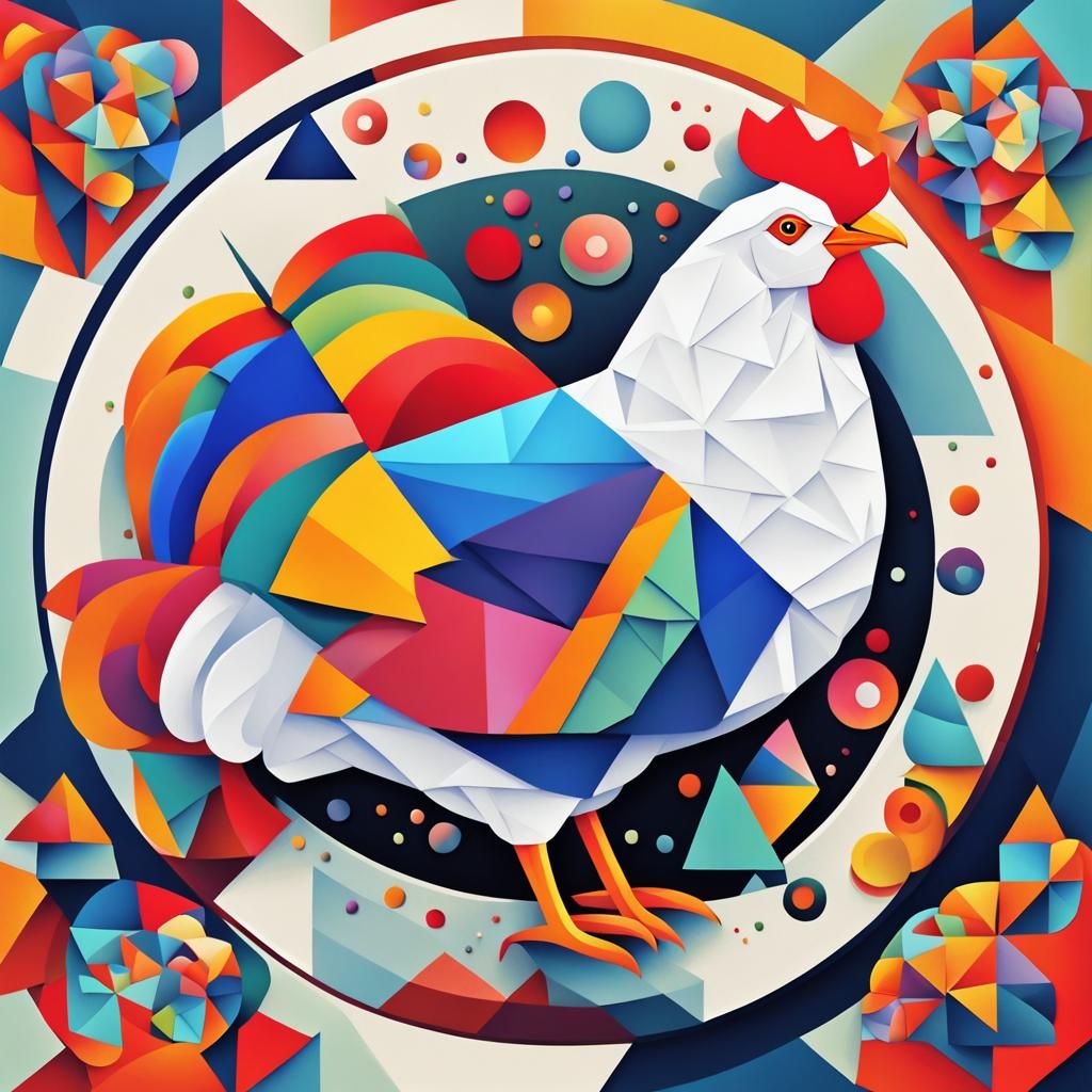 Geometric Hen in Cubist Flower Garden