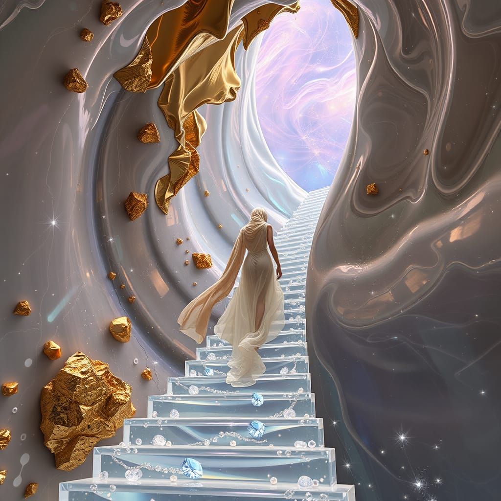 Ethereal Goddess Descends Crystal Staircase in Vibrant, Cele...