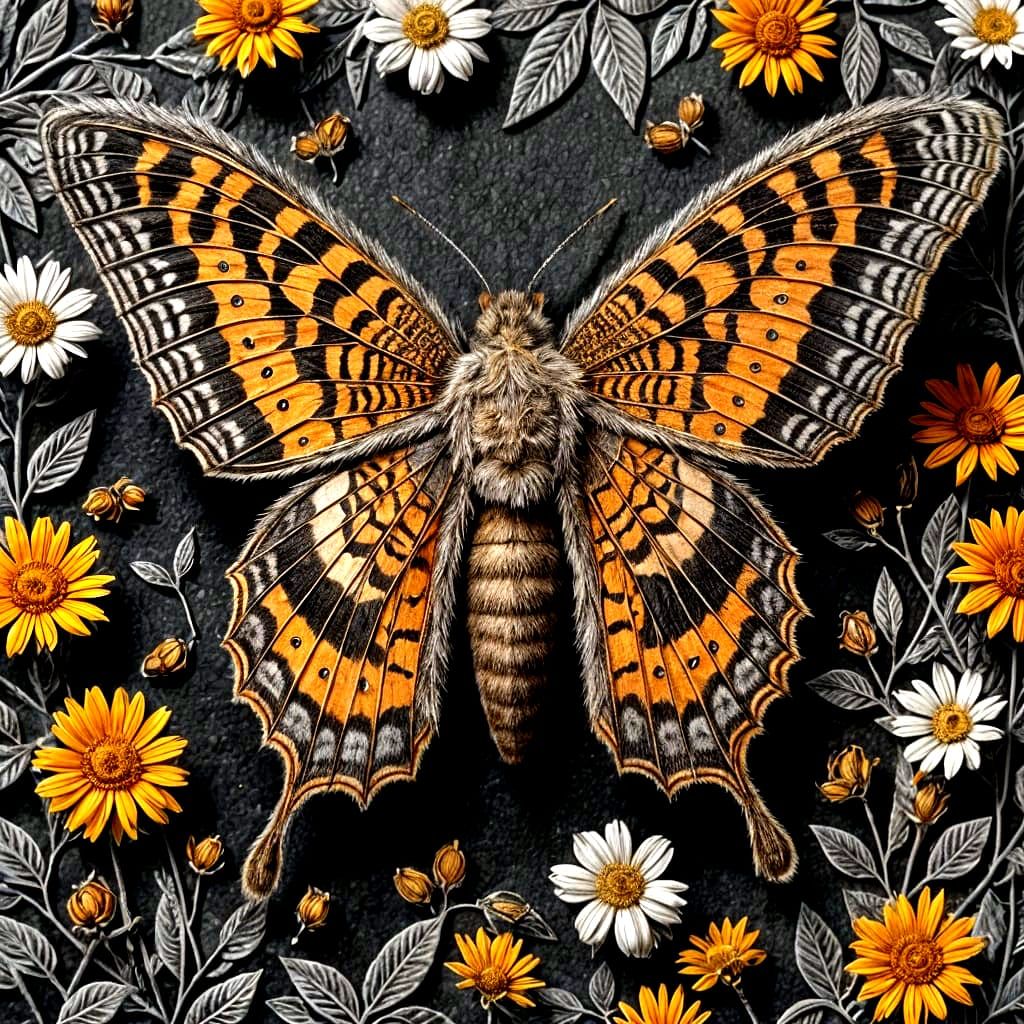 Intricately Detailed Moth in Charcoal Drawing Style