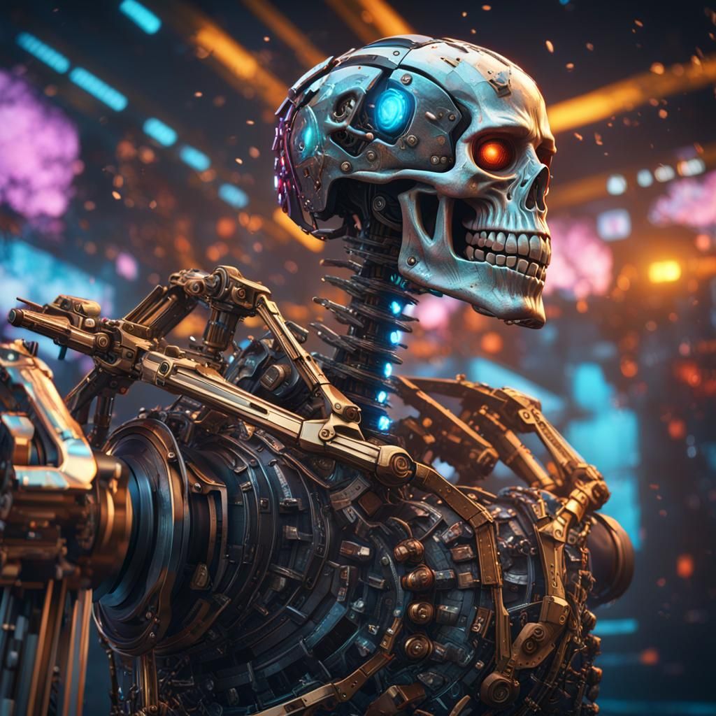 Heavy Metal Skeleton Band in Hyperrealistic Style