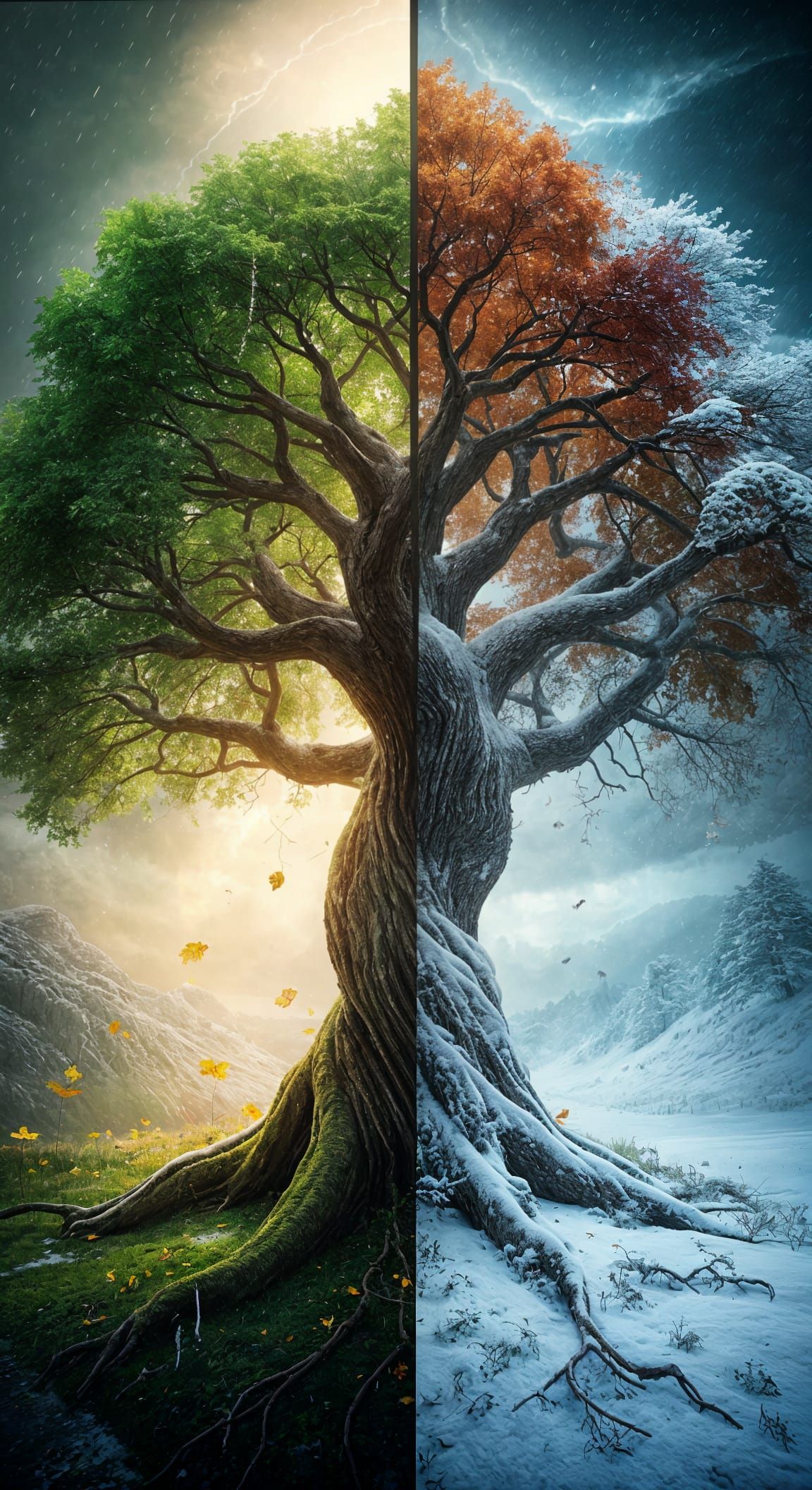 Seasonal Tree in Vibrant Digital Art