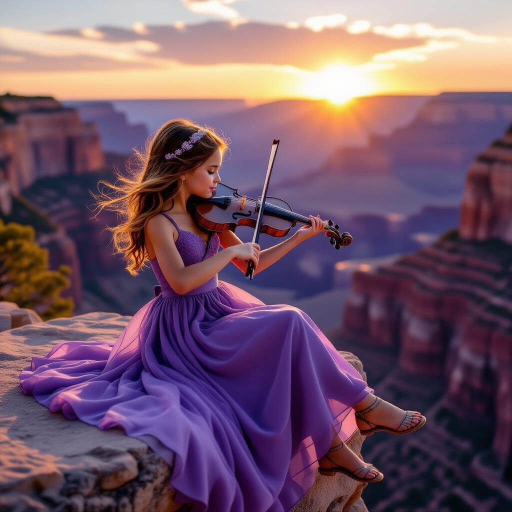 Grand Canyon Sunset: Girl with Violin