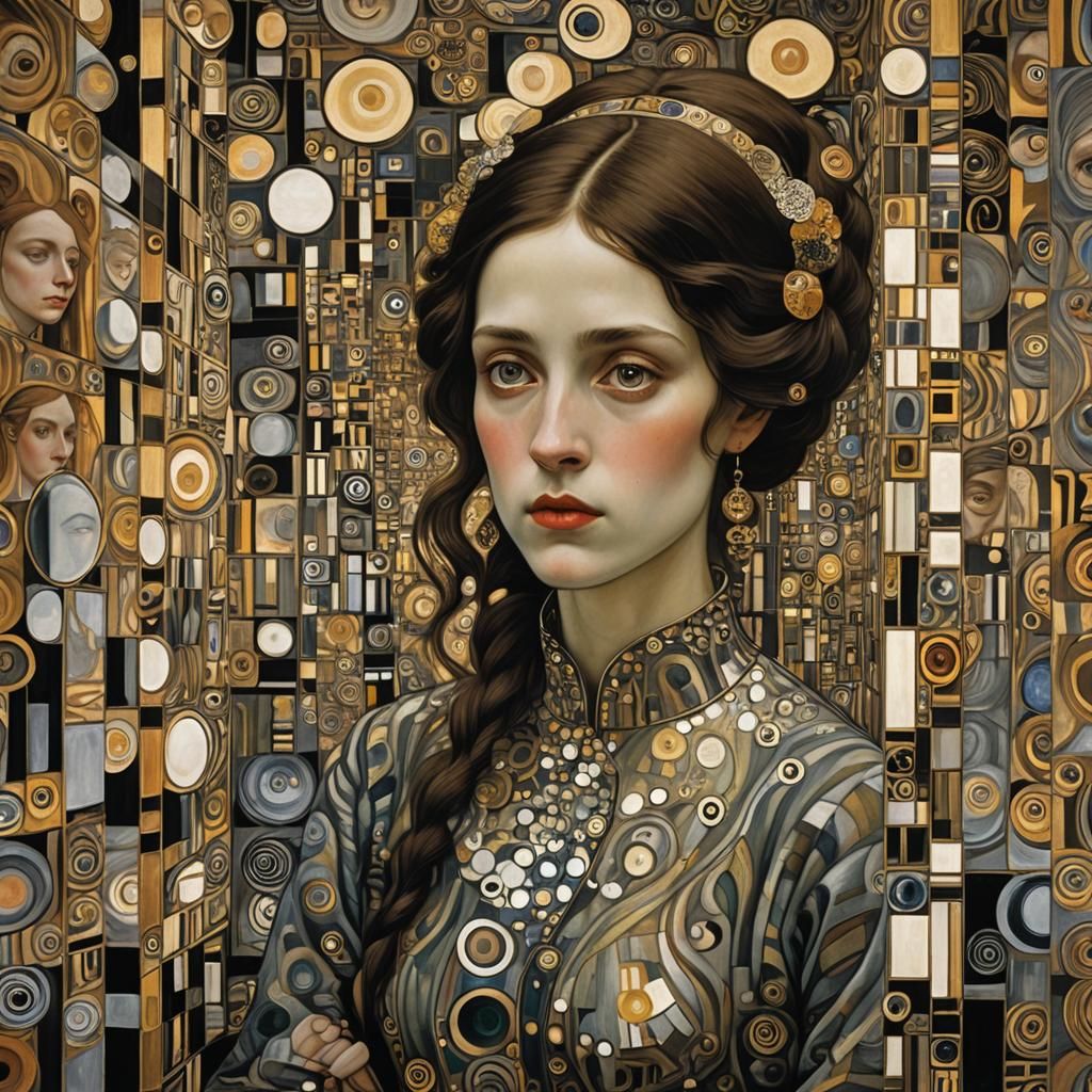 Woman's Reflection: Klimt and Escher Inspired Art
