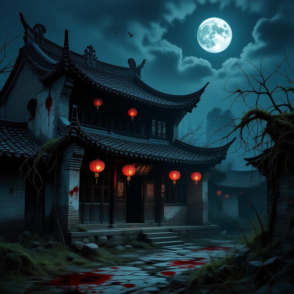 Haunted Chinese House in Dark Fantasy Style
