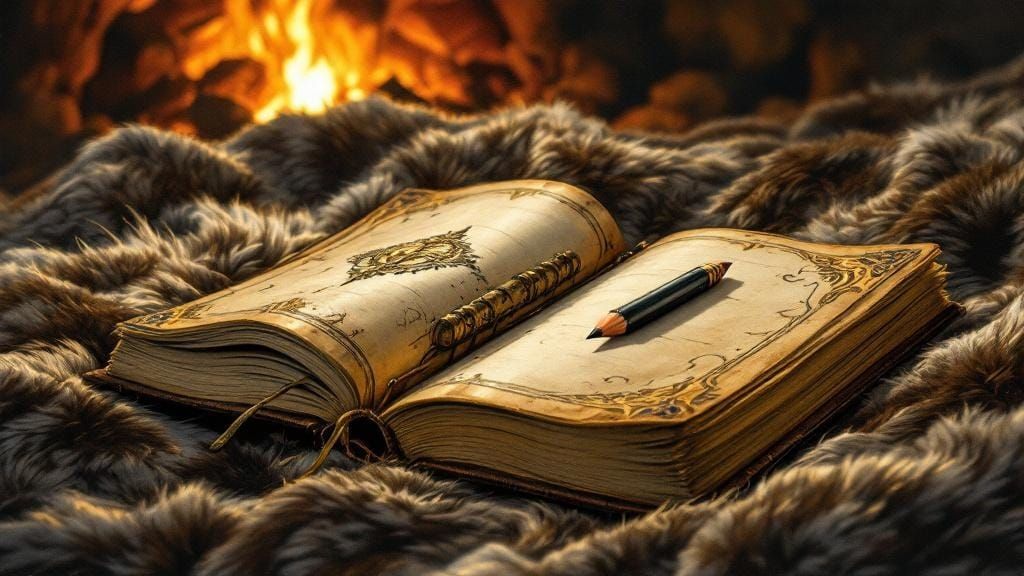 Medieval Notebook with Sleeping Bag in Moebius Style