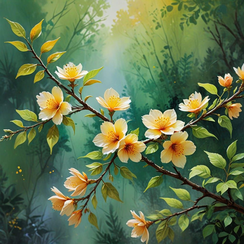 Vibrant Blooms in Gouache Masterpiece with Thick Brush Strok...